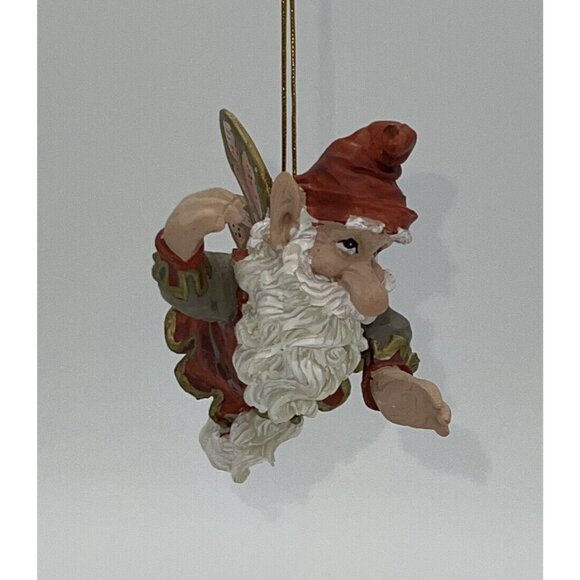 Santa Fairy Gnome Ornament, Very Detailed with Gold Trim, Red - Picture 3 of 7